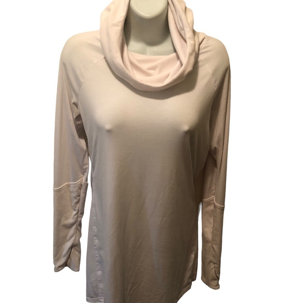 Athleta Essence Hooded Cowl Neck Long Sleeve Tunic Sz. White ThumbHoles Running